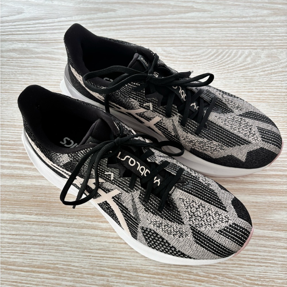 Asics Black and White Knit Running Sneakers